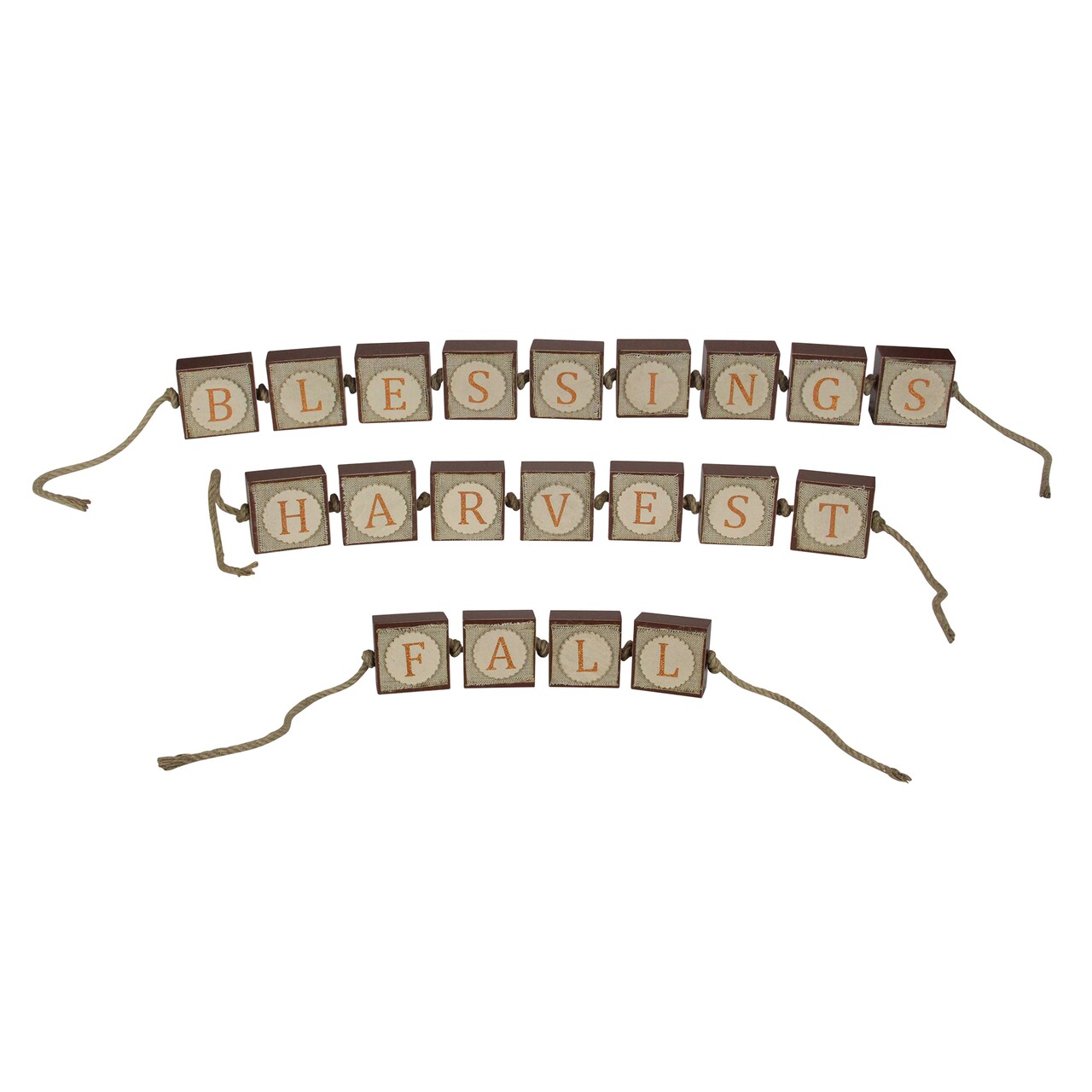 Melrose Set of 3 Brown and Beige Inspirational 'Fall Harvest Blessing' Thanksgiving Tabletop 32"